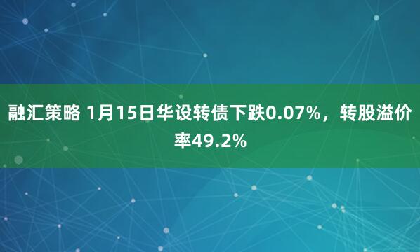 融汇策略 1月15日华设转债下跌0.07%，转股溢价率49.2%